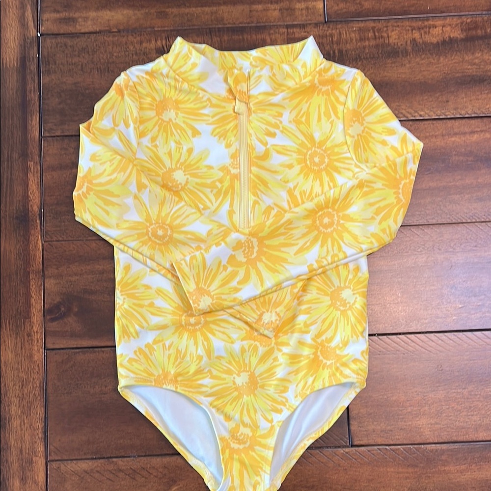 Yellow Floral Long Sleeve Swimsuit